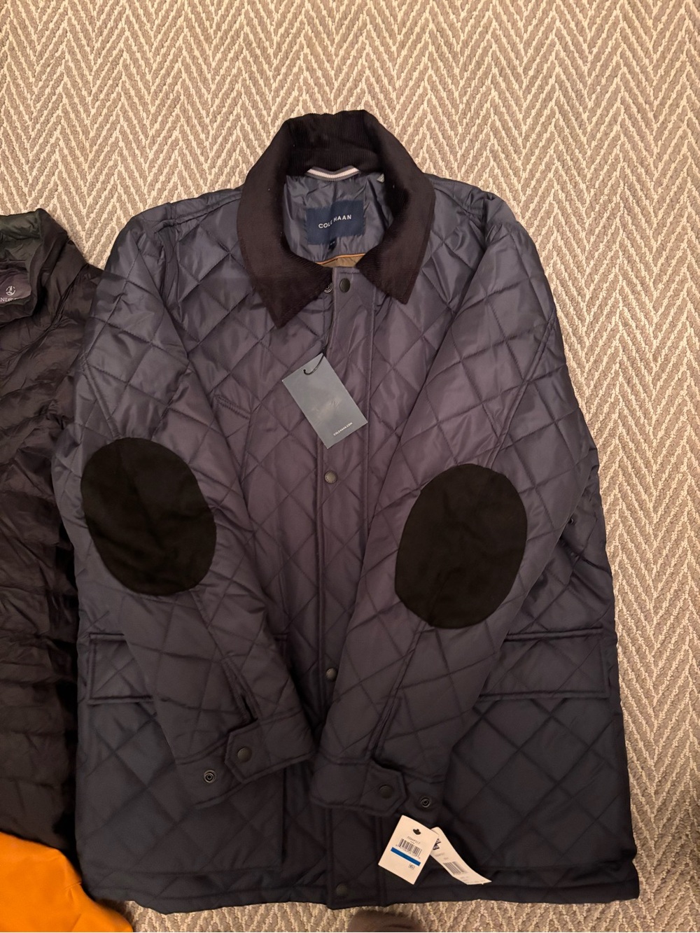 Cole Haan Navy Quilted Jacket with Black Elbow Patches